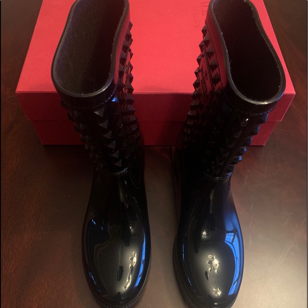 Valentino Rockstud Accent Rubber Rain Boots